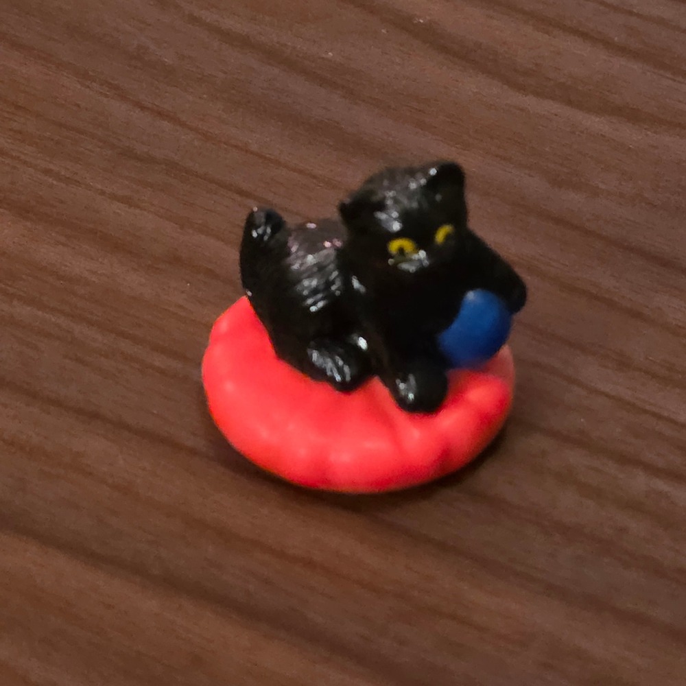 MEG Kitty In My Pocket Miniature Black Kitten Figure on Red Cushion Collectible